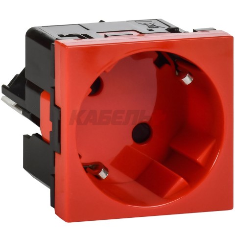 Розетка 45град с заземляющим контактом защитной шторкой и безвинтовым зажимом (2 модуля) красная