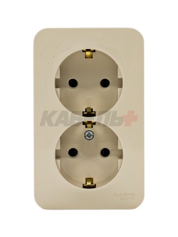 BLANCA О/У РОЗЕТКА двойная с заземлением без шторок, ИЗОЛ.ПЛ., 16А, 250В, БЕЖЕВЫЙ