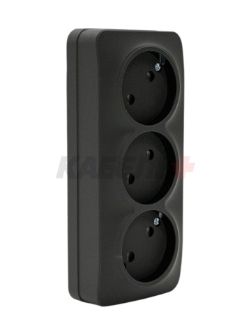 GLORY Розетка 3-местная для открытой установки без заземления без защитных шторок 10А РС23-2-ХЧм черный матовый IEK