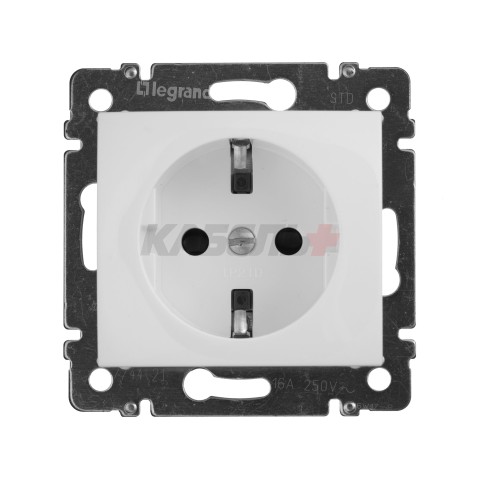 Valena - Розетка 2P+E нем. стд. со шторками белая