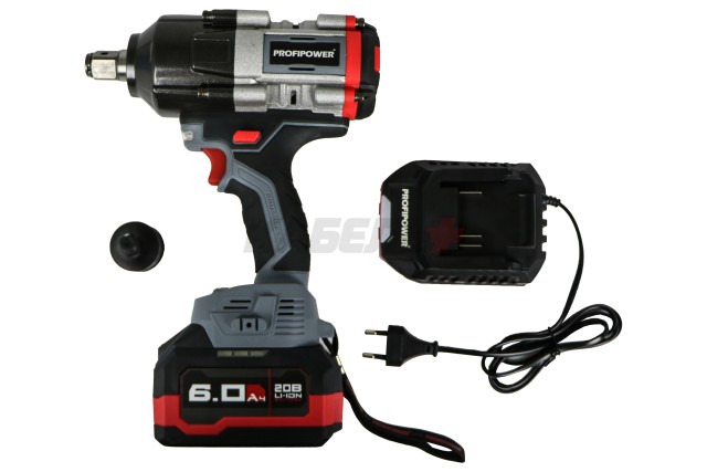 Аккумуляторный бесщеточный ударный гайковерт ProfiPower T-1200N (Li-ion-1шт, 6.0Ач, 1200Нм, переходник 3/4"-1/2", З/У, в кейсе)