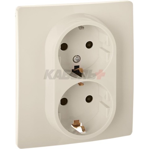 INSPIRIA Розетка 2-местная с заземлением с защитными шторками 16А в сборе слоновая кость