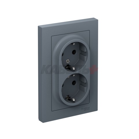 ATLASDESIGN РОЗЕТКА двойная с заземлением без шторок, 16А, в сборе, ГРИФЕЛЬ
