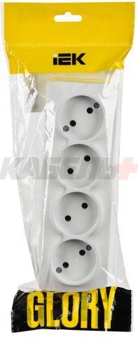 GLORY Розетка 4-местная для открытой установки без заземления без защитных шторок 10А РС24-2-ХБм белый матовый IEK