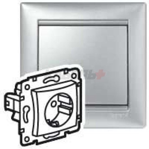 VALENA DIY Розетка 1-местная с заземлением с защитными шторками 16А алюминий