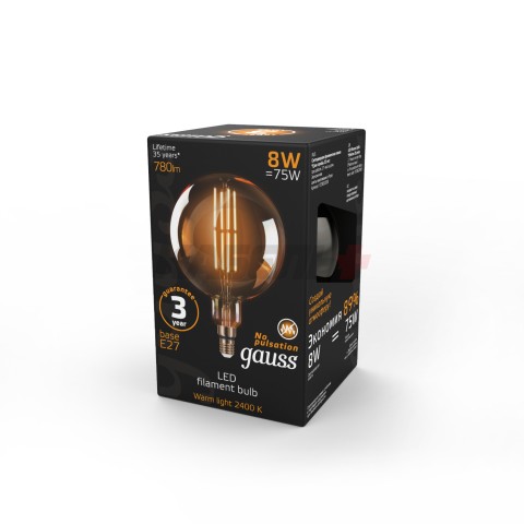 Лампа Gauss Filament G200 8W 780lm 2400К Е27 golden LED 1/6