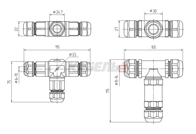 Коннектор кабельный FFC-32/3P-IP68 (Fortisflex)
