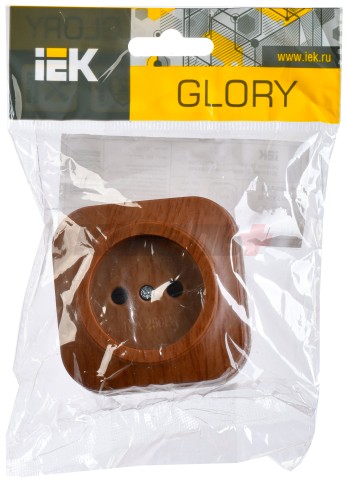 GLORY Розетка 1-местная для открытой установки без заземления без защитных шторок 10А РС20-2-ХД дуб IEK