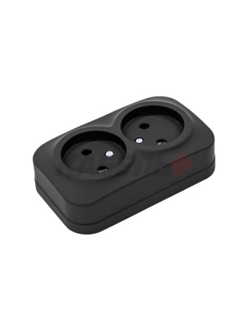 GLORY Розетка 2-местная для открытой установки без заземления без защитных шторок 10А РС22-2-ХЧм черный матовый IEK