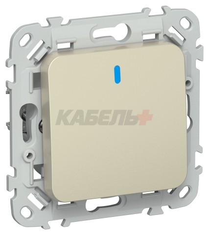 FLITE Выключатель 1-клавишный 2-полюсный проходной с индикацией 10А ВС6/21-1-1-ФлШ шампань IEK