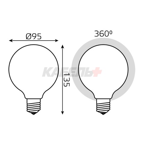 Лампа Gauss Filament G95 10W 1070lm 3000К Е27 milky LED 1/20