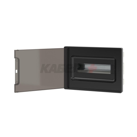 Щиток 12 мод встраиваемый FRAME, черный, с тонированной дверцей, с 2шинами PEN на 6 и 8 отв. DKC