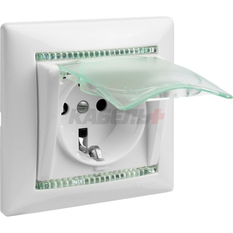 VALENA Розетка 1-местная с заземлением с защитными шторками и крышкой 16А IP44 белый