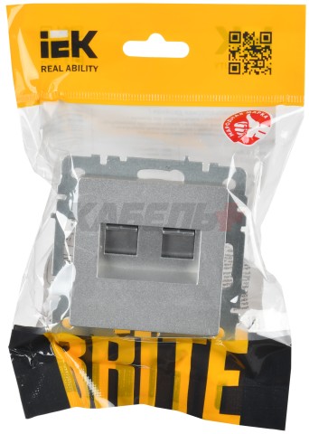 BRITE Розетка компьютерная двойная RJ45 кат.6 РК11-2-БрА алюминий IEK