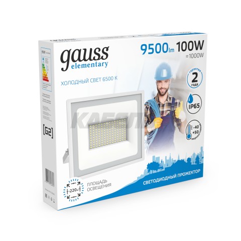 Прожектор светодиодный Gauss Elementary G2 100W 9500lm IP65 6500К белый 1/16