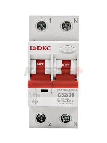 Дифавтомат YON max типа MDR, 1P+N, 30mA, 32A, хар-ка C, 6kA, тип А DKC