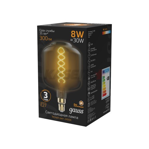 Лампа Gauss Filament DL180 8W 300lm 2400К Е27 gray flexible LED 1/6