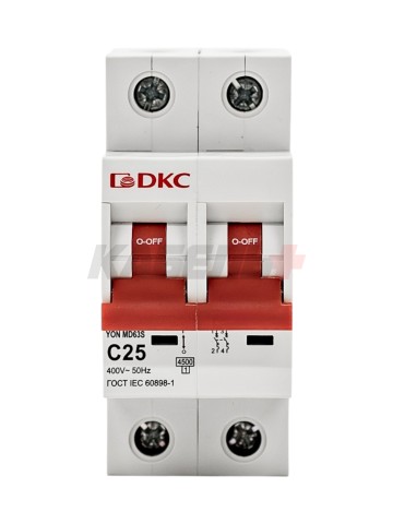 Автоматический выключатель YON max типа MD63S, 4,5кА, 2 полюса, хар-ка C, 25А DKC