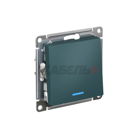 ATLASDESIGN 1-клавишный ПЕРЕКЛЮЧАТЕЛЬ с подсветкой, сх.6а, 10АХ, мех., быстрозажим. клем., ИЗУМРУД