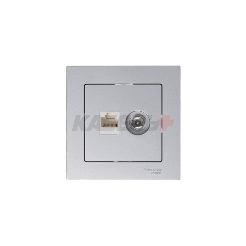 ATLASDESIGN РОЗЕТКА двойная ТВ + компьютерная RJ45 кат. 5e, механизм, АЛЮМИНИЙ
