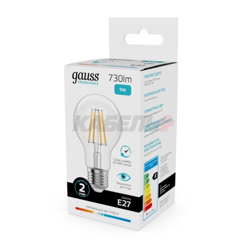 Лампа Gauss Filament Elementary А60 9W 730lm 4100К Е27 LED