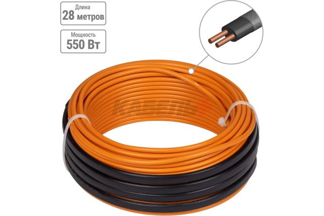 Двухжильный теплый пол в стяжку "ПРОФИ", 28 м, 550 Вт, S укладки 3,2-4,6 м², монтажная лента, TDM.