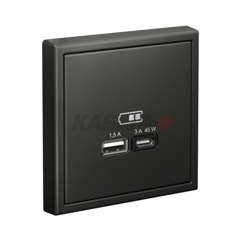 ARTGALLERY USB РОЗЕТКА A + тип-C 45Вт высокоскор.заряд. QC, PD, механизм, БАЗАЛЬТ