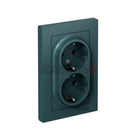 ATLASDESIGN РОЗЕТКА двойная с заземлением без шторок, 16А, в сборе, ИЗУМРУД