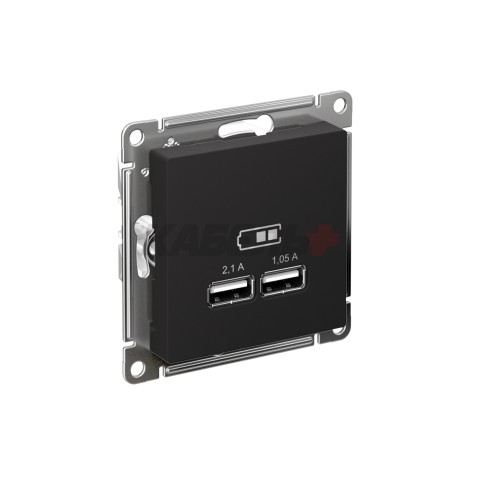 ATLASDESIGN USB РОЗЕТКА A+A, 5В/2,1А, 2х5В/1,05А, механизм, КАРБОН