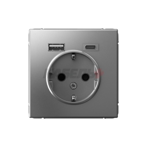 ARTGALLERY РОЗЕТКА 16А с 2 USB A+C, 5В/2,4А/3,0А, 2х5В/1,5А, механизм, СТАЛЬ