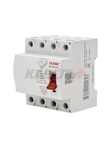 Устройство защитного отключения УЗО ВДТ YON MAX MDL100, 4P, 30mA, 40A, тип АС DKC