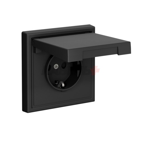 ARTGALLERY РОЗЕТКА с заземл. со шторк. с крышк., 16А, IP20, механизм, быстрозажим. клем., КАРБОН