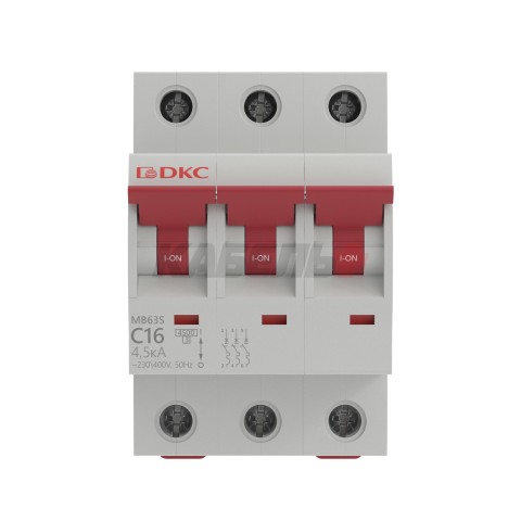 Модульный автоматический выключатель YON MB63, 3P, характеристика C, 16A, 6kA DKC