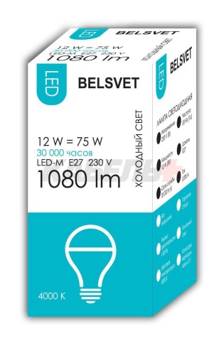 Лампа светодиодная LED-M A60 12 W 4000 К Е27 Belsvet в красочной упаковке