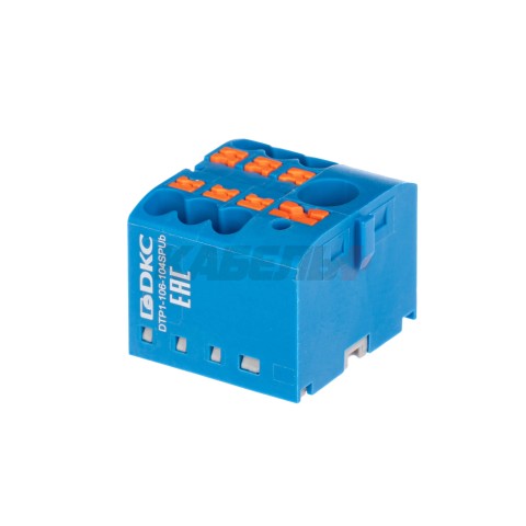 Блок распределительный, зажим push-in, 1 ввод 6 кв.мм, 6 точек подключения 2,5 кв.мм, синий DKC