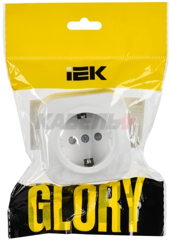 GLORY Розетка 1-местная для открытой установки с заземлением с защитными шторками 16А РСш20-3-ХБм белый матовый IEK