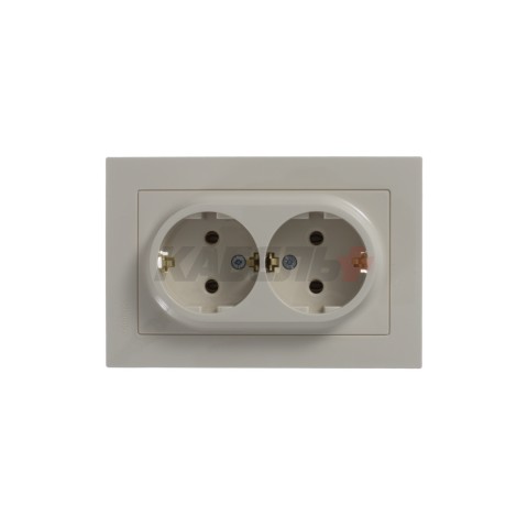 ATLASDESIGN РОЗЕТКА двойная с заземлением без шторок, 16А, в сборе, БЕЖЕВЫЙ