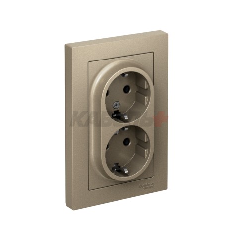 ATLASDESIGN РОЗЕТКА двойная с заземлением без шторок, 16А, в сборе, ШАМПАНЬ