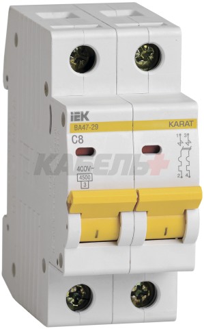 KARAT Автоматический выключатель ВА47-29 2P C 8А 4,5кА IEK.