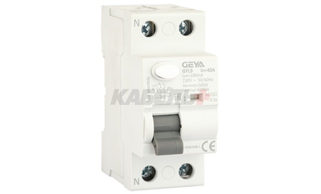 УЗО GYL9-2P-40A-100mA, 2P, 40A, 6 kA, 100mA, тип AC, 2M