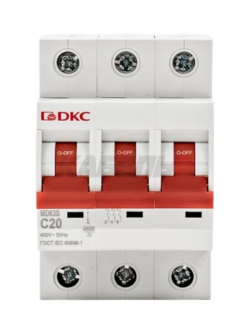 Автоматический выключатель YON max типа MD63S, 4,5кА, 3 полюса, хар-ка C, 20А DKC