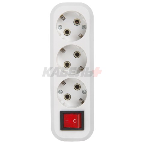 Розеточная колодка GSB-16-3-G-S-IP20 Easy, 16А, 3 места, с заземлением, с выключателем, IP20.