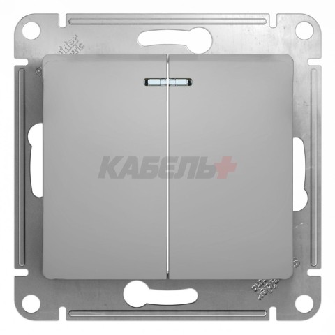 Выключатель  2-клавишный, с подсветкой Schneider Electric Glossa GSL000353 Алюминий