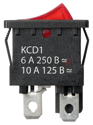 KCD1-201N 250В AC/DC, 2P, 6А, (4с), ON-OFF, черный корпус, красная клавиша, с LED подсв., Mini TDM