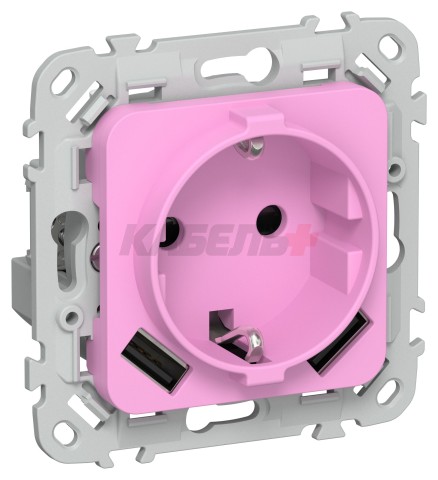 FLITE Розетка 1-местная с заземлением с защитными шторками 16А с USB A+A 3,1А РСЮша11-0-ФлПр пурпурный IEK