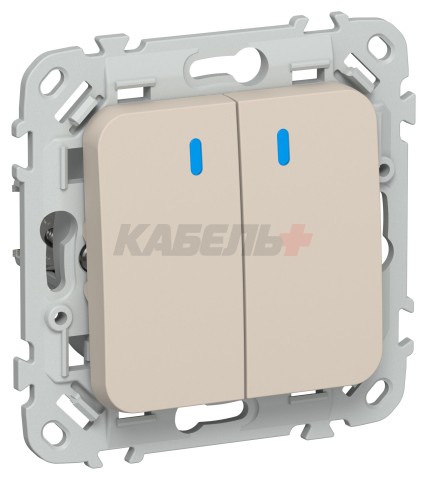 FLITE Выключатель 2-клавишный проходной с индикацией 10А ВС62-1-1-ФлЛ льняной IEK