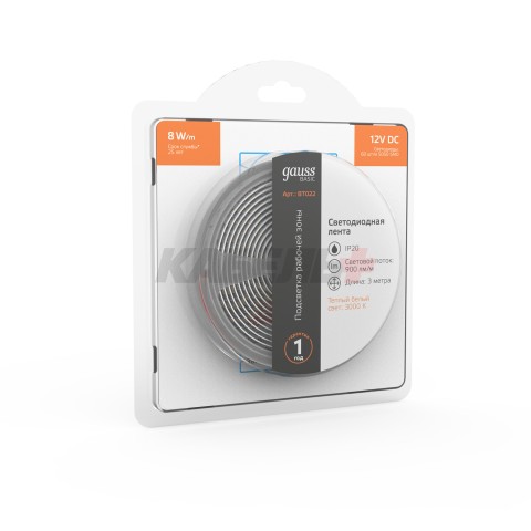 Лента Gauss Basic LED 5050/60 12V 8W/m 900lm/m 3000K 10mm IP20 3m 1/100