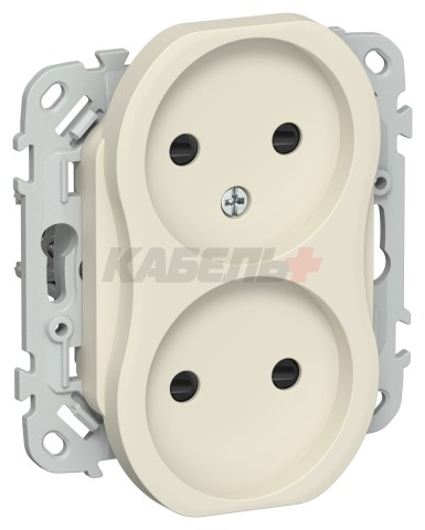 FLITE Розетка 2-местная без заземления с защитными шторками безвинтовое крепление 10А РСш02-1-ФлСл сливочный IEK