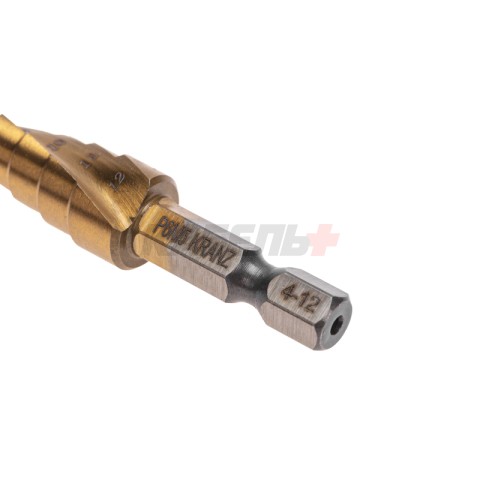 Сверло ступенчатое, 4-5-6-7-8-9-10-11-12мм, Р6М5, ТИТАН, шестигр. хвостовик KRANZ