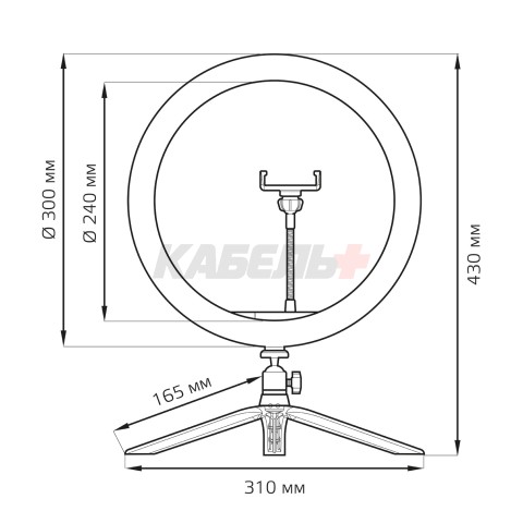 Светильник Gauss кольцевой 15W 800lm 3000-6500K 5V USB IP20 300*23мм черный дим пульт е LED 1/20
